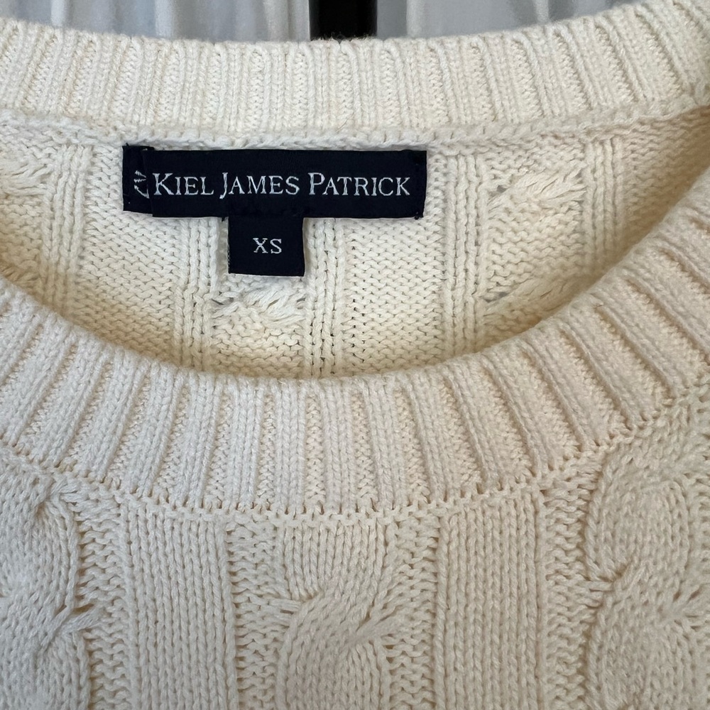 Kiel James Patrick Cream Cable Knit Holiday Sweater with Santa & Holly - Picture 4 of 5